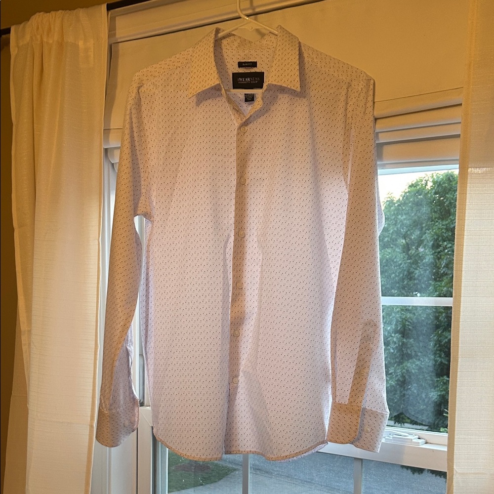 Awearness by Kenneth Cole. White With Burgundy and Gray Dot Men's Dress Shirt